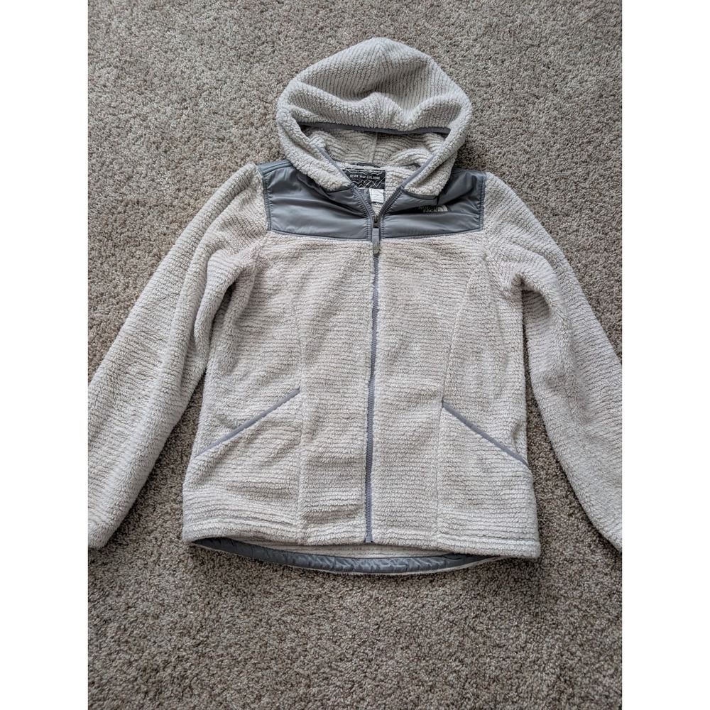 The North Face Girls OSO Hooded Fleece Jacket Cream Grey XL 18 Full Zip Soft